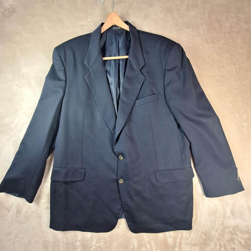 Jones New York Blazer Mens 48L Blue Wool 2 Button Ventless Notch Lapel Jacket